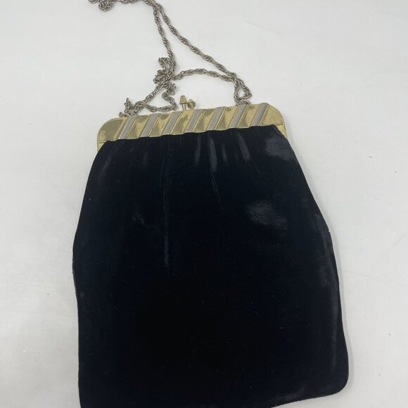 Vintage Henry Levine HL USA Black Velvet Evening Purse Bag Wristlet Clutch Chain - Picture 4 of 6